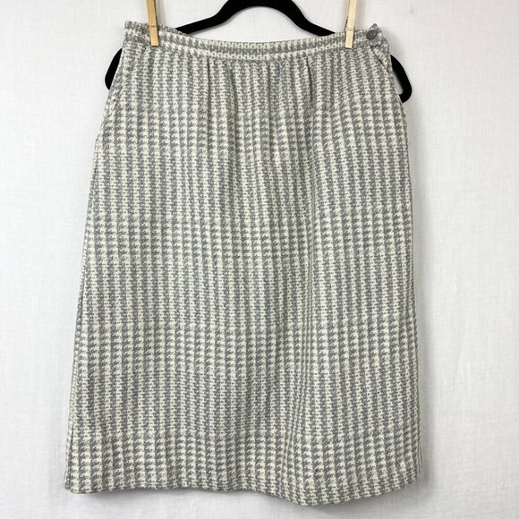 70s Tan Flay Wool Blend Houndstooth High Waist Midi Skirt Womens M Professional - Picture 1 of 12